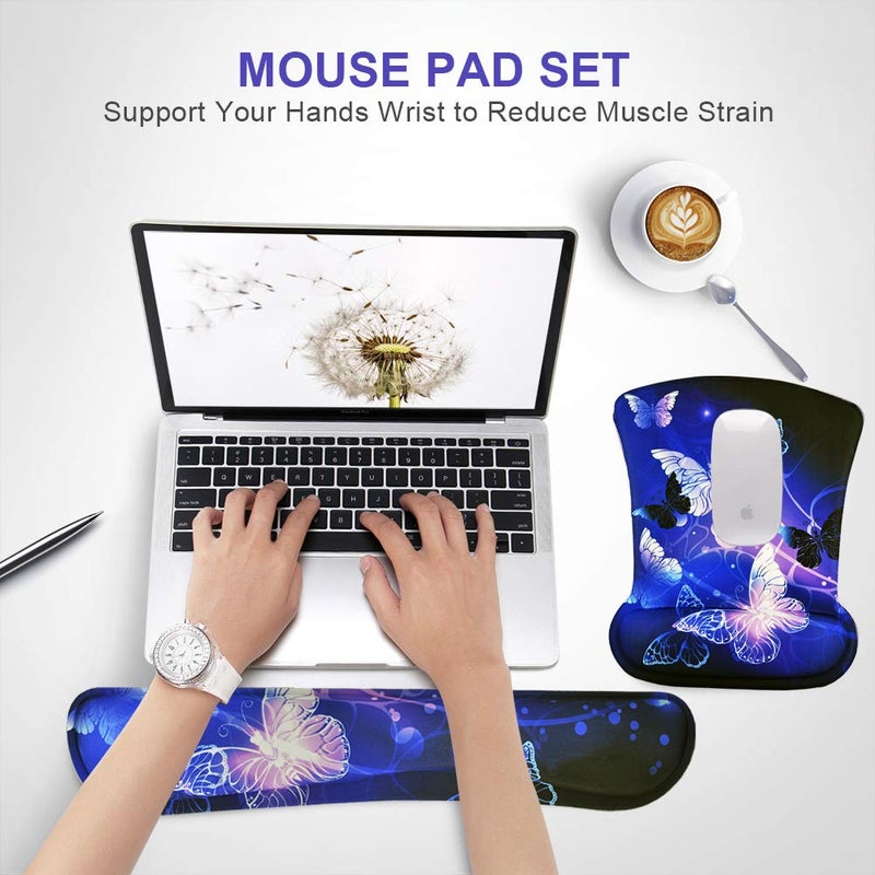 iVeze Mouse Pad with Wrist Support and Keyboard Wrist Rest Pad Set,Ergonomic Mouse Pads for Computers Laptop,Non-Slip Comfortable Mousepad w/Raised Memory Foam for Easy Typing & Pain Relief (Retro Flower) - Image 2